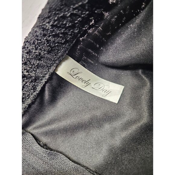 LOVELY DAY M BLACK SEQUIN RUFFLE SATIN BOW PADDED STRAPLESS BODYCON ZIP BACK SHO - Picture 6 of 14